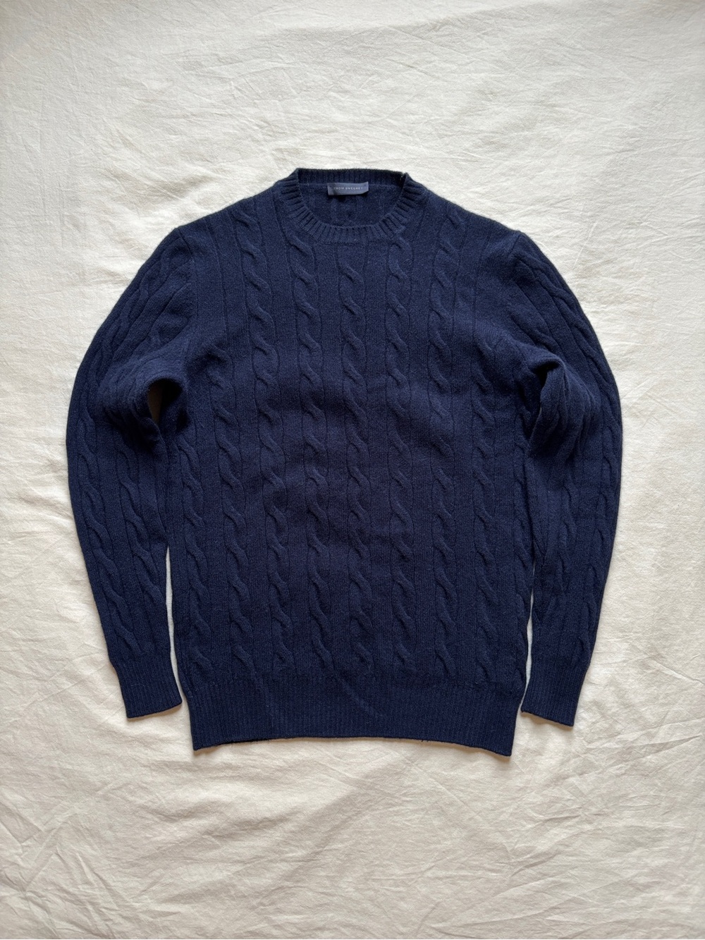Thom Sweeney Navy Cable Knit Merino Cashmere Sweater Size M
